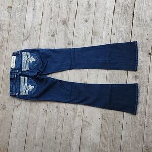 Rock Revival Klarry Bootcut Jeans Size 25 Dark Wash Silver Sequin Jewel Pockets